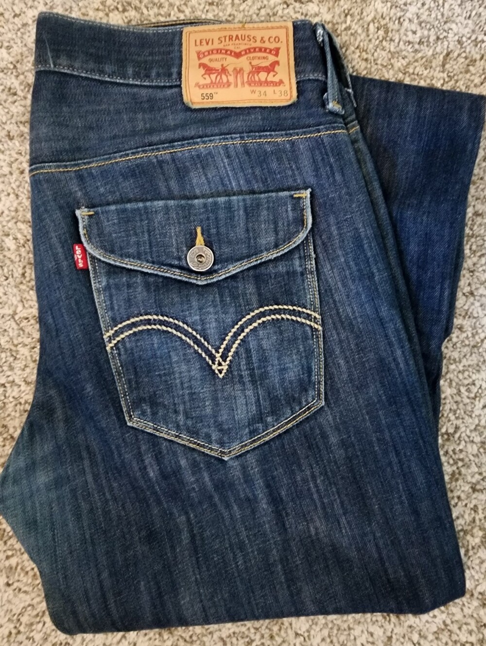 ❗️Rare 38" Inseam! Levi's 559s with unique button-flap pocket! Big & Tall 34x38